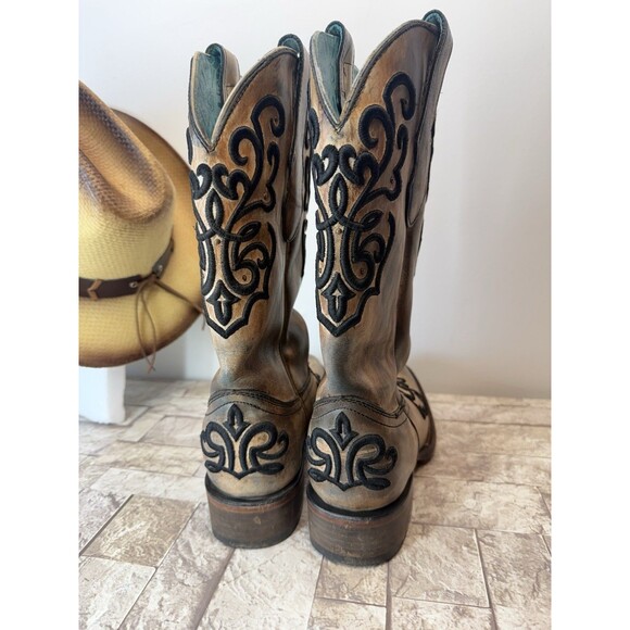 CORRAL Women's Boots Sz 8 1/2M Bronze Turquoise Overlay Snip Toe Cowgirl Western - Picture 3 of 16
